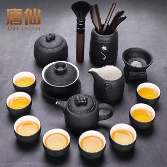 Tang Xian kung fu tea set suit of black tea tureen home sitting room tea cups exchanger with the ceramics 6 gentleman with zero