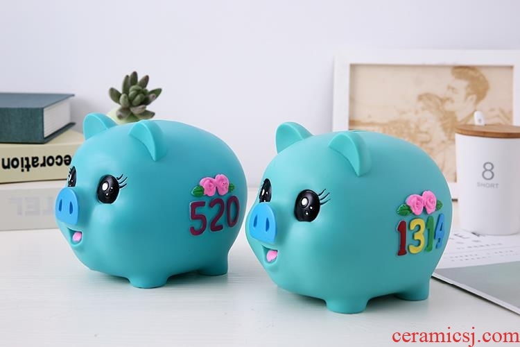 Blue "lucky money" lucky girls and men's and women's birthday gift ceramic pig boy child pink pig piggy bank storage tanks