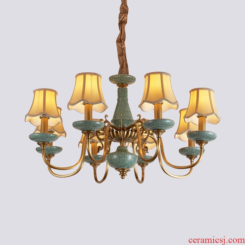 All copper pendant sitting room bedroom lamp study contracted dining - room lamp pure copper ceramic villa key-2 luxury European - style lamps and lanterns