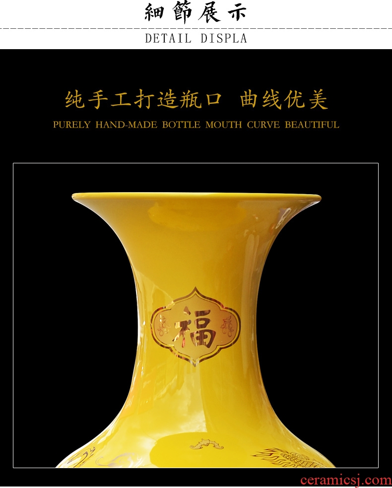 American light key-2 luxury new Chinese golden flower arranging large ceramic floor vase modern hotel home sitting room porch decoration - 595410387387