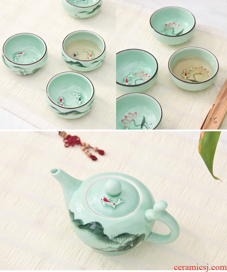 The high time household celadon kongfu tea cup lid bowl set ceramic gifts gift boxes Chinese style