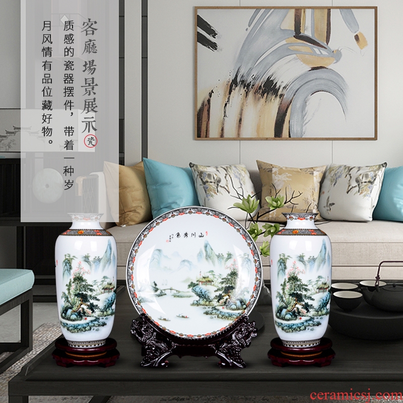 Jingdezhen ceramics three - piece floret bottle decoration in Chinese landscape painting home flower arrangement sitting room adornment is placed