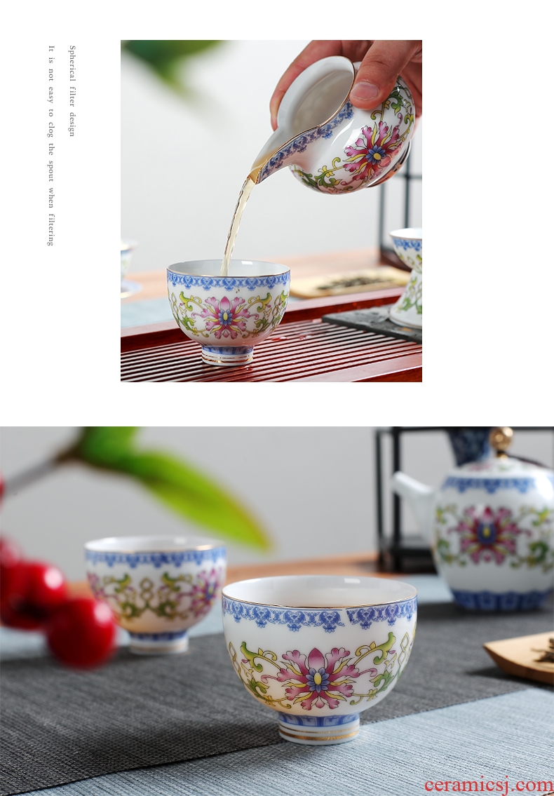 DH jingdezhen archaize home of kung fu tea set a complete set of ceramic powder enamel tureen teapot teacup office