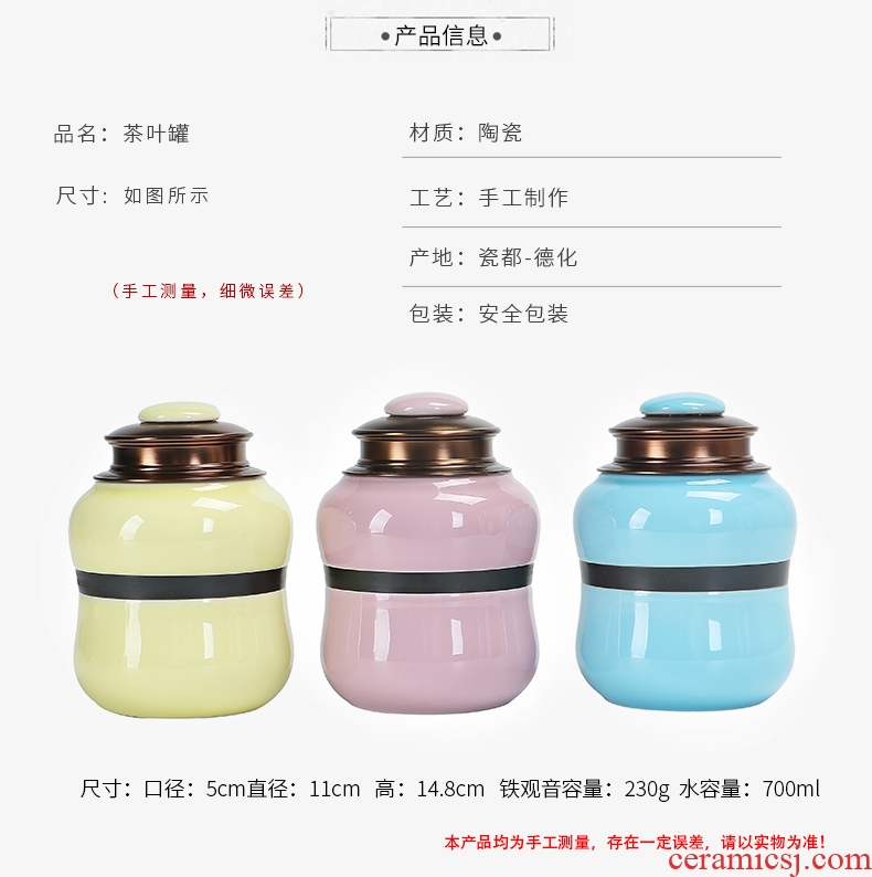 Auspicious edge caddy fixings ceramic seal pot home storage alloy double cover up receives the tea gift box packaging