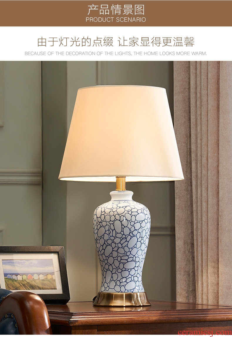 American blue blue and white porcelain ceramic desk lamp creative hand - made the sitting room is contracted and I bedroom berth lamp example room