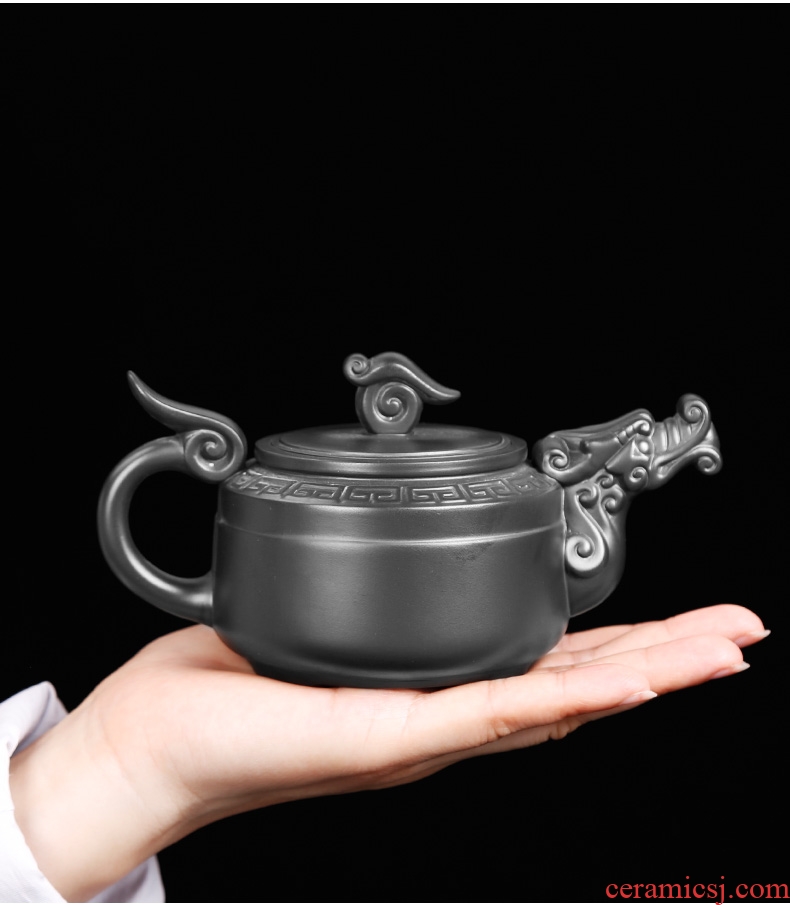 Yixing dark purple sand tea set household pure manual purple clay teapot kung fu tea cups office ceramic restoring ancient ways