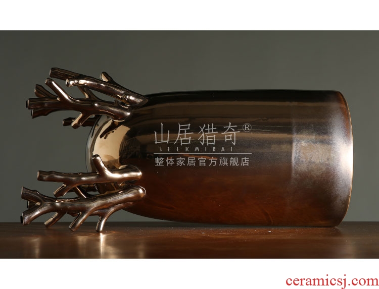 Antique hand - made porcelain of jingdezhen ceramics youligong double elephant peach pomegranate flower vase decoration - 541387736980