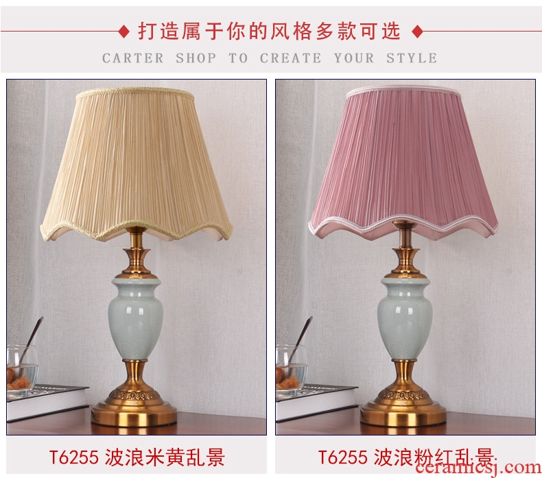American ceramic lamp of the head of a bed bedroom light sweet romance contracted and modern luxury home warm light remote control decoration