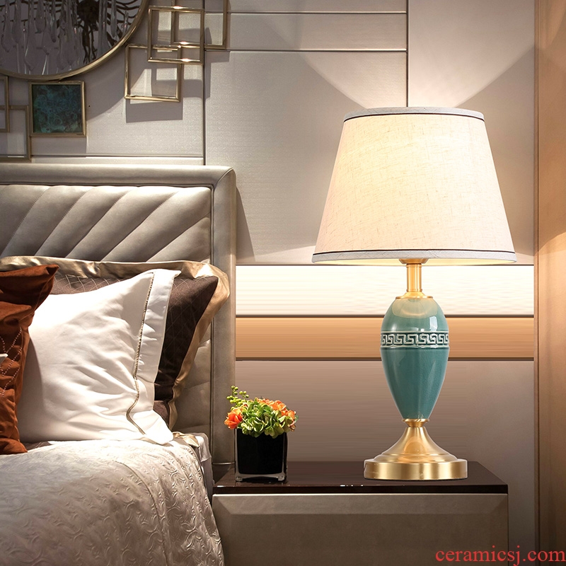 LED lamp All copper ceramic desk lamp of bedroom the head of a bed of new Chinese style is I and contracted ice to crack the sitting room is the study of fret lamp