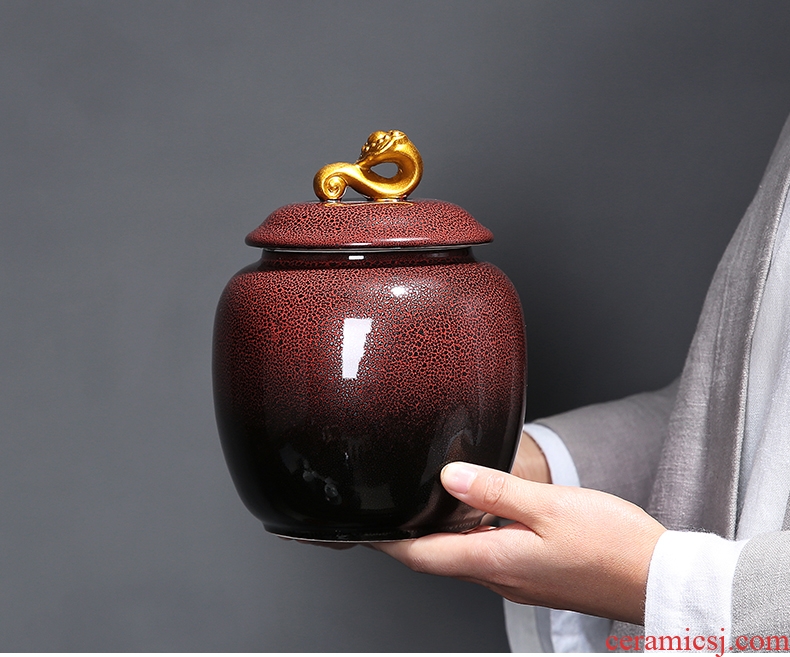 Auspicious edge caddy fixings ceramic large red glaze, a kilo is installed seal storage POTS of tea packaging household