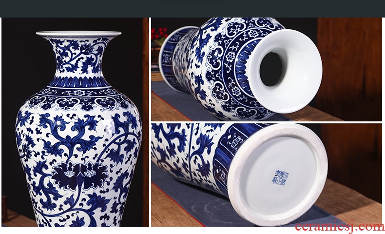 Jingdezhen ceramics hand - made antique blue and white porcelain vases, furnishing articles sitting room flower arranging large Chinese style household decorations - 587005840998