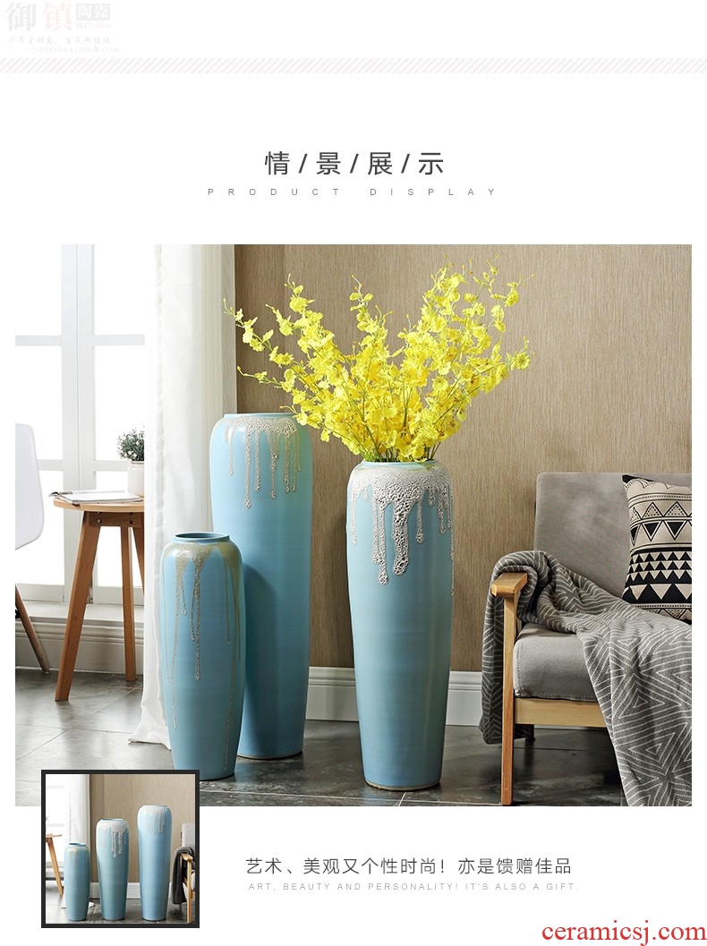 Flower fox American country ceramic painting of flowers and big vase furnishing articles retro vases, Flower implement European home decoration - 598117661249