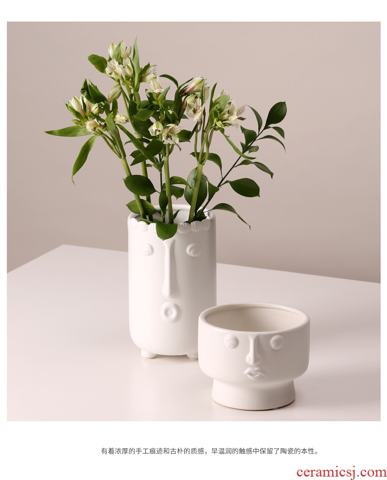 Creative face vases, ceramic flower arranging soft adornment Nordic light sitting room decoration luxury furnishing articles designer mock up room