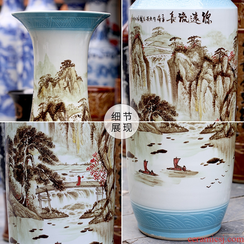 Jingdezhen hand - made has a long history in the traditional Chinese painting landscape ceramic in the sitting room of large vase stores Chinese penjing products
