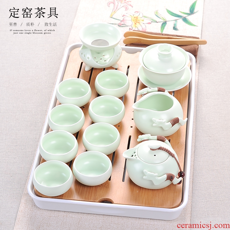 Tea set household contracted kung fu Tea cups of a complete set of ceramic teapot set matte enrolled white porcelain up dried Tea desk tray