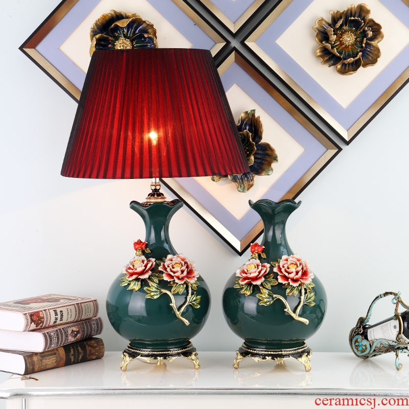 Cartel of new Chinese style living room lamp lamp of bedroom the head of a bed the American - style villa decoration colored enamel porcelain lamp