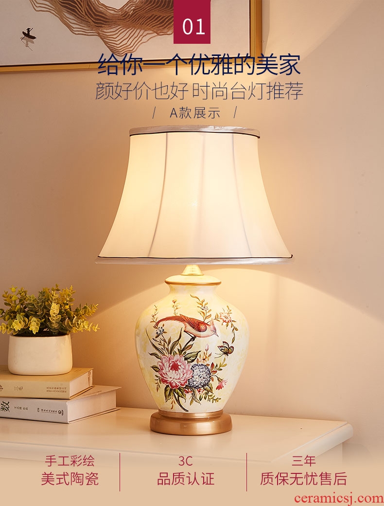 American ceramic desk lamp contracted and I bedroom berth lamp creative nightstand European - style sweet carried a warm light decoration