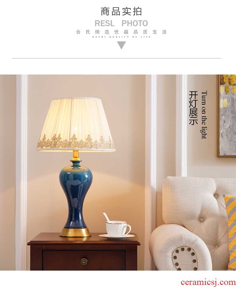 Ceramic lamp bedside lamp light the key-2 luxury of American I and contracted bedroom whole copper new Chinese style European - style villa living room desk lamp