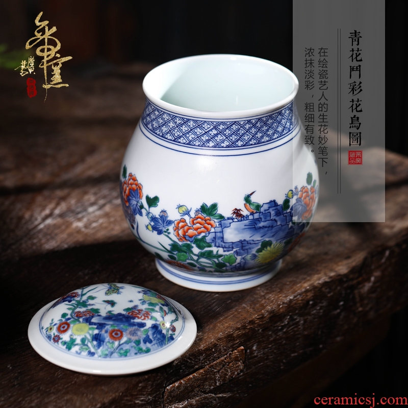 Jingdezhen ceramics hand-painted bucket color painting of flowers and tea canister to study home sitting room adornment handicraft furnishing articles