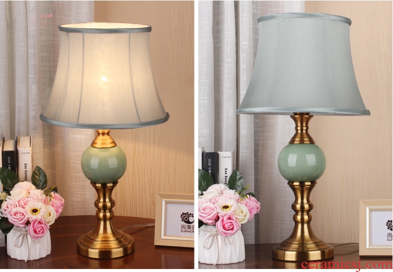 Contracted American desk lamp light ceramic new Chinese style classical decoration cloth art of bedroom the head of a bed lamp remote control dimmer