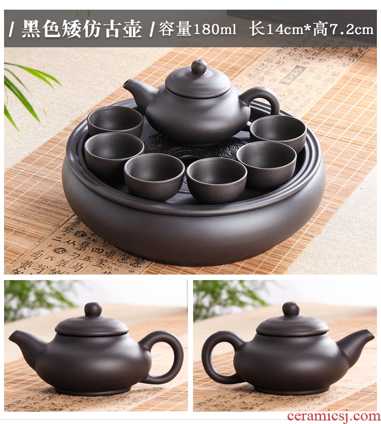 Violet arenaceous kung fu tea set suit modern household contracted round tea tray tea chaoshan of a complete set of ceramic teapot teacup
