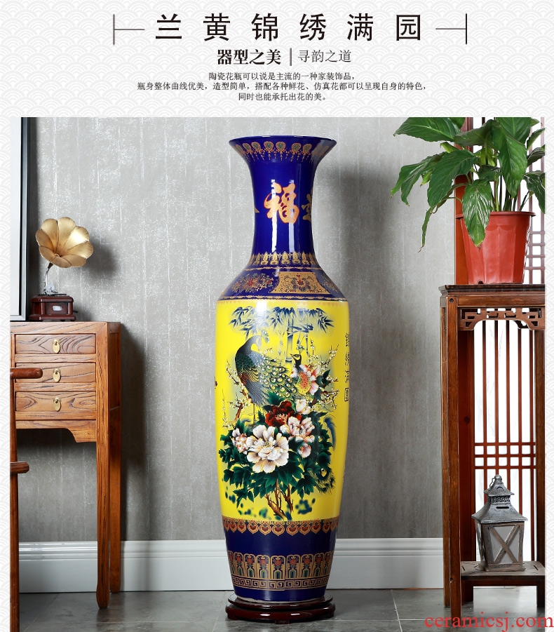European vase is placed a large sitting room dry flower flower arranging high creative ceramic table household vase decoration decoration - 556163890433