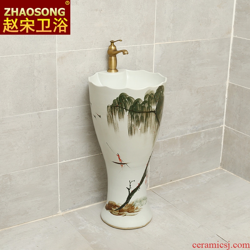 Ceramic column basin one-piece outdoor household balcony sink floor toilet lavatory toilet home stay facility