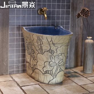 JingYan lotus carving art ceramic mop pool table control mop mop pool balcony floor mop bucket toilet bath