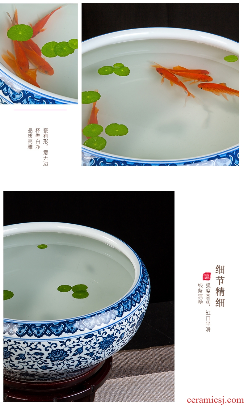 Jingdezhen ceramics porcelain bottle daikin tank cylinder tortoise refers to basin of household water lily lotus garden furnishing articles