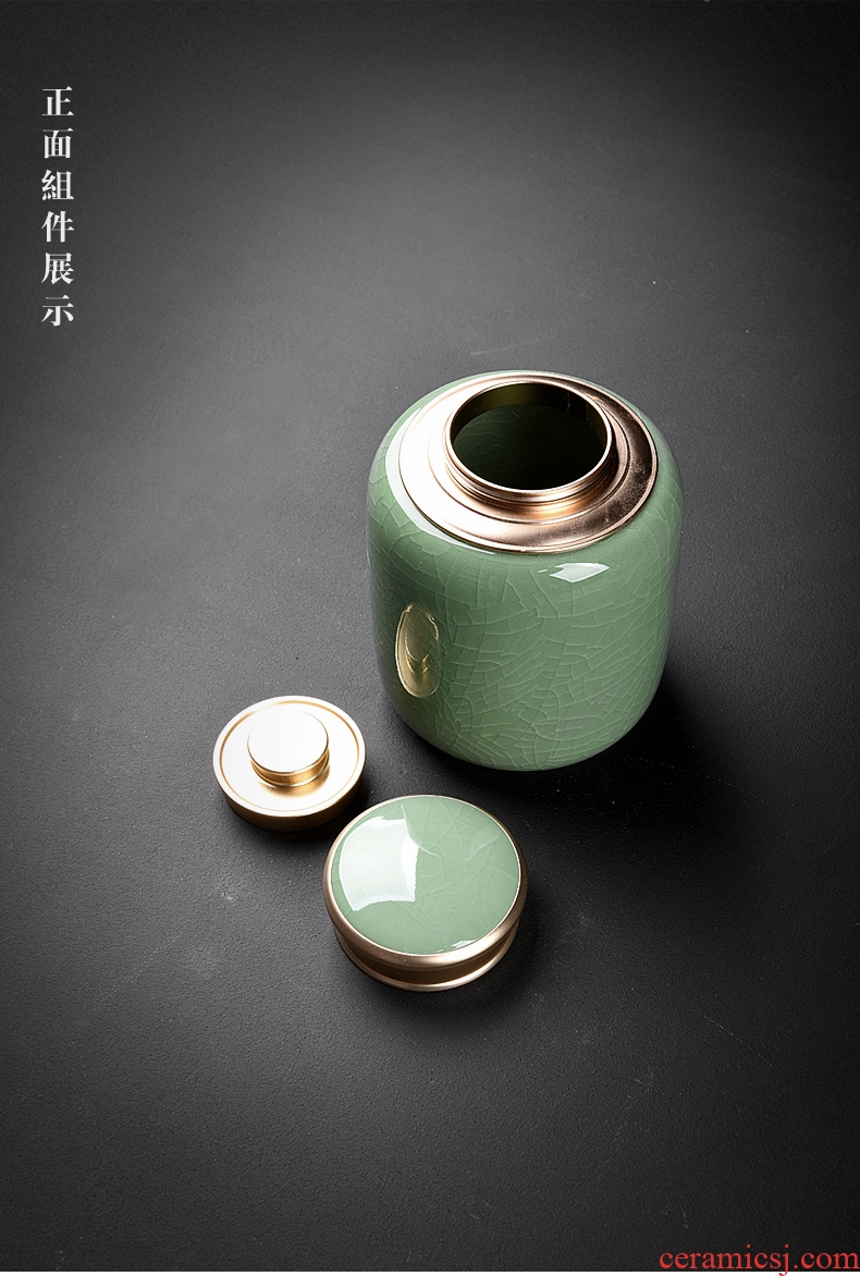Longquan celadon sealed as cans of pu 'er tea ceramic household green tea POTS of tea packaging warehouse large POTS storage tanks