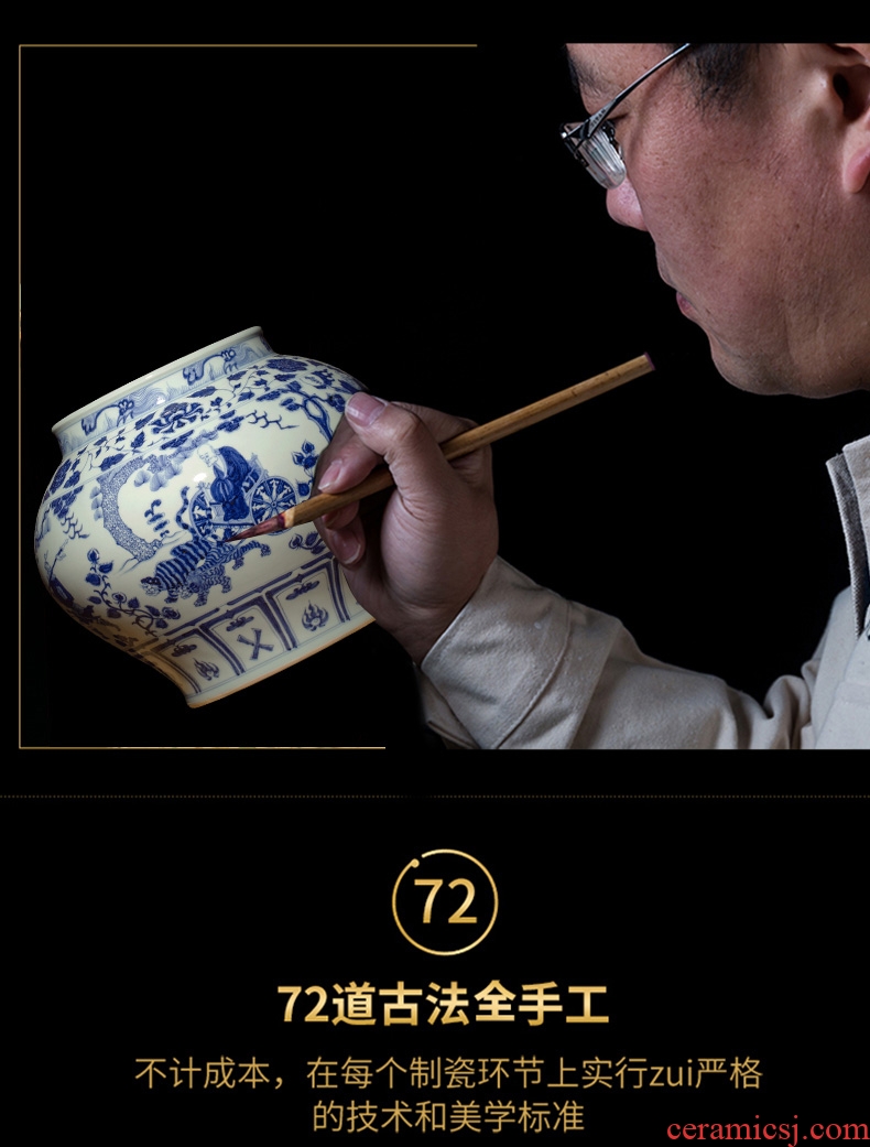 Jingdezhen ceramic hand - made qingming painting of large blue and white porcelain vase sitting room adornment is placed heavy large - 566586633106