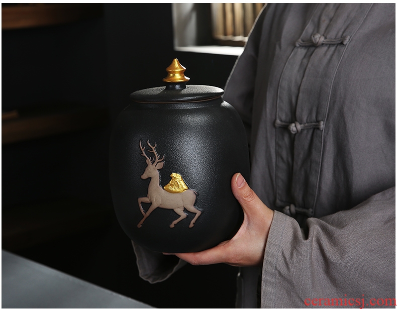 Auspicious a deer coarse pottery tea pot black and white ceramic margin area large seal storage tank retro puer tea pot