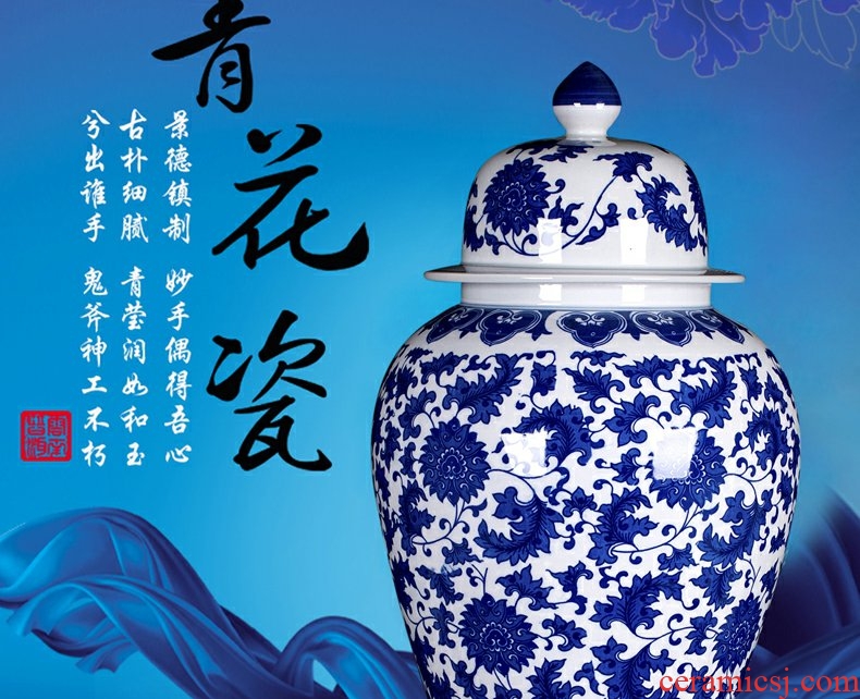 Continuous grain of jingdezhen ceramic general large as cans of blue and white porcelain vase modern vogue to live in the living room