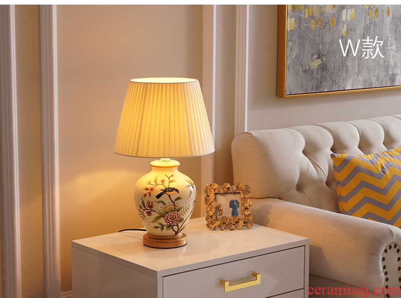 The Desk lamp of bedroom the head of a bed lamp sitting room American new Chinese style restoring ancient ways European rural warmth creative ceramic Desk lamp of the remote control