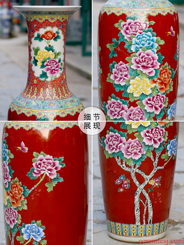 Jingdezhen ceramics China red enamel vase peony landing big home sitting room adornment hotel furnishing articles