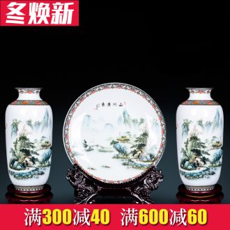 Jingdezhen ceramics three - piece floret bottle decoration in Chinese landscape painting home flower arrangement sitting room adornment is placed