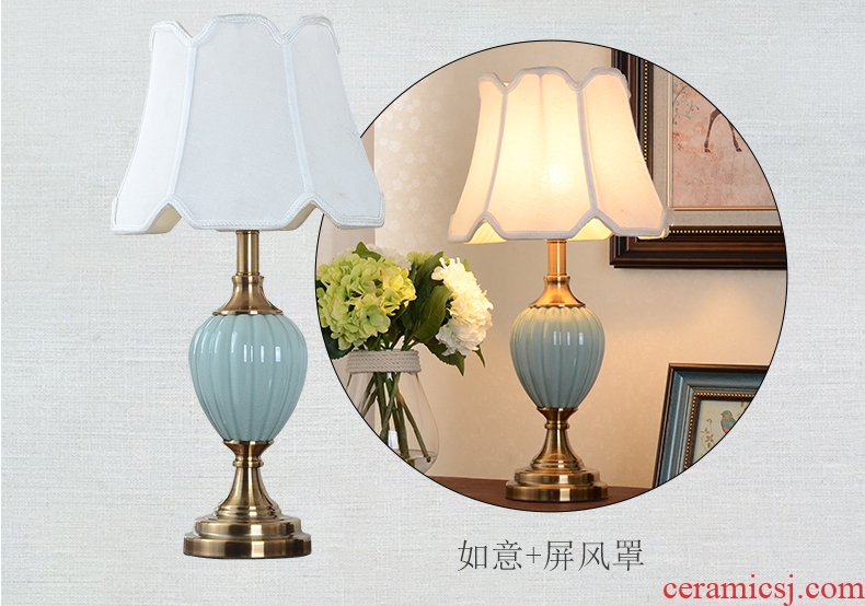 American retro ceramic desk lamp light contracted the new Chinese style of bedroom the head of a bed creative continental warm light sitting room desk lamp