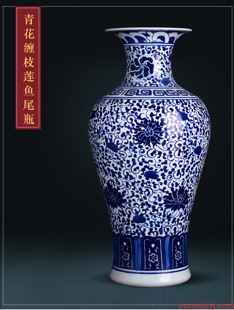 Jingdezhen ceramic I and contracted sitting room porch ground vase large light to heavy key-2 luxury high dry flower arranging flowers furnishing articles - 601210590265