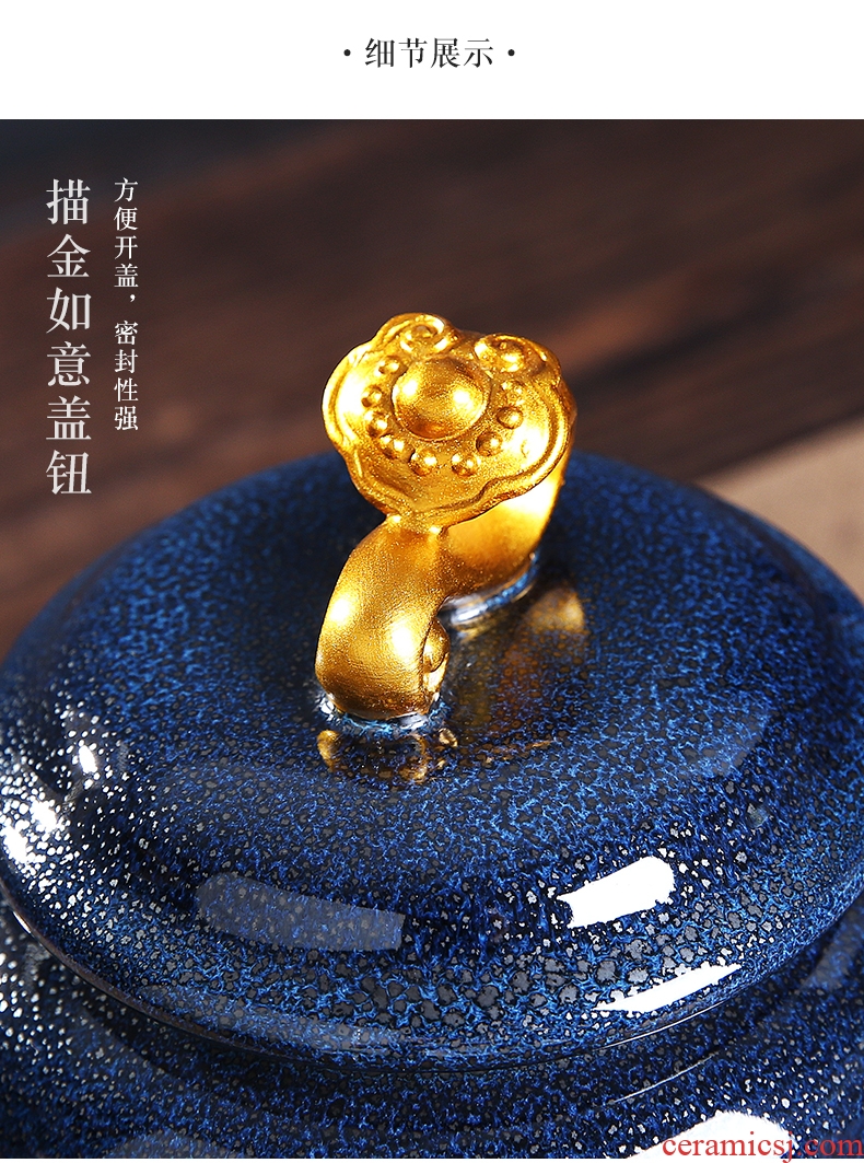 Auspicious edge caddy fixings ceramic large red glaze, a kilo is installed seal storage POTS of tea packaging household