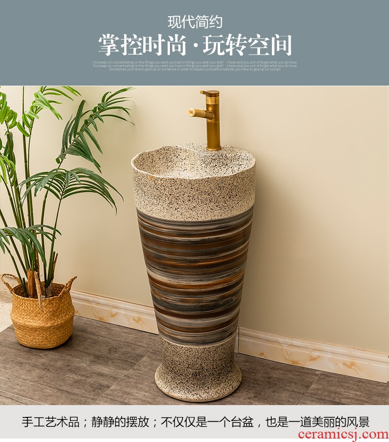 Retro one - piece floor pillar basin is suing garden ceramic lavatory industrial basin of wash one household wind on the balcony