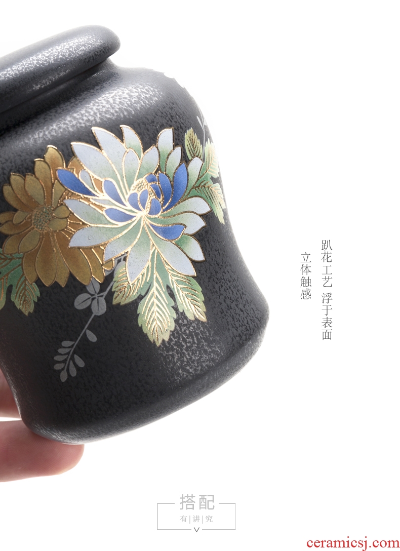 Ceramic kung fu tea caddy fixings seal home tea box of goods can of pu 'er tea pot mini POTS