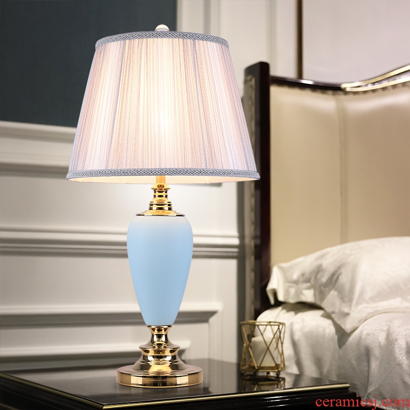 Light key-2 luxury ceramic desk lamp lamp decoration art of I and contracted American desk lamp of bedroom the head of a bed full of copper sitting room lamps and lanterns