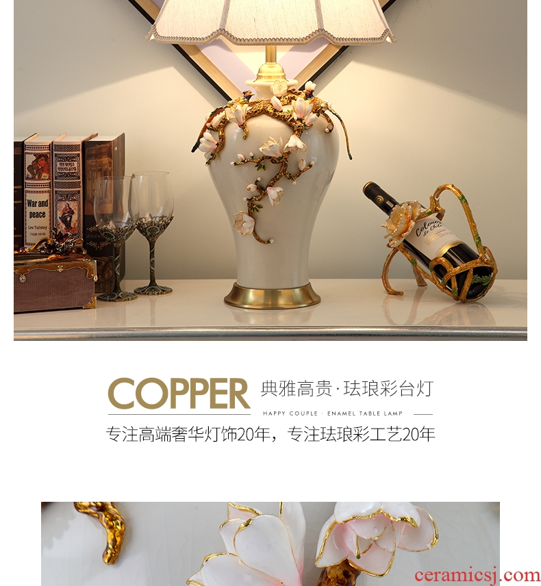 Cartel full copper ceramic desk lamp colored enamel European American luxurious sitting room high - end villa study of bedroom the head of a bed