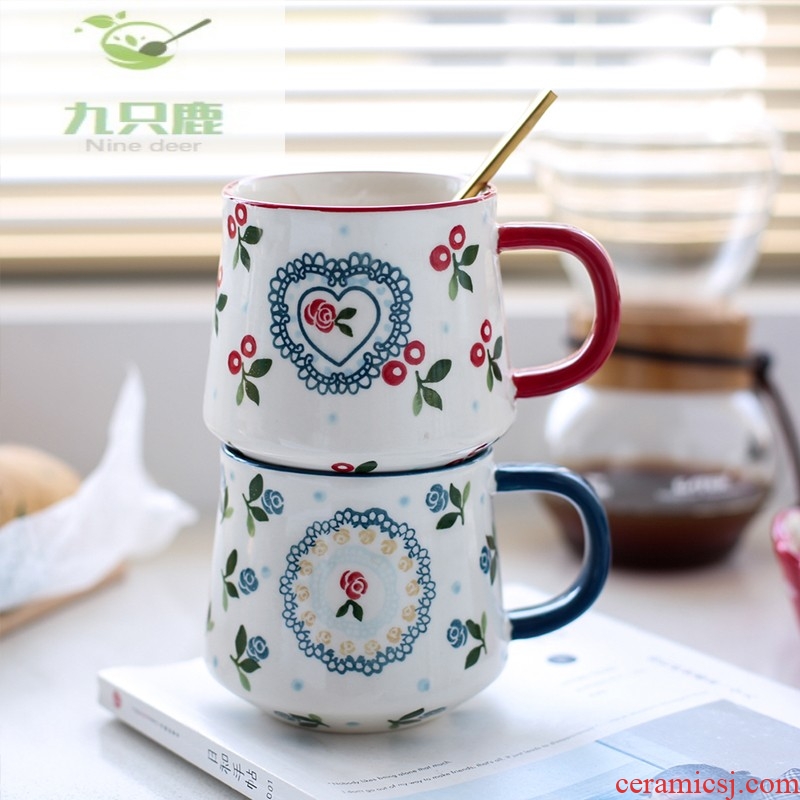 Nine deer lovely cherry household glass ceramic mug couple of office coffee cups cup B - 152