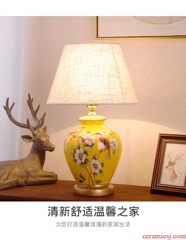 Ceramic lamp American bedroom living room study of new Chinese style restoring ancient ways European - style decorative lamps and lanterns is I warm bedside lamp