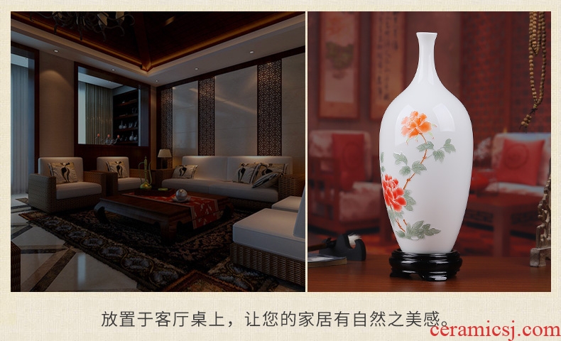 The east mud dehua white porcelain hand - made line carve peony ceramic vases, furnishing articles Chinese porcelain sitting room adornment