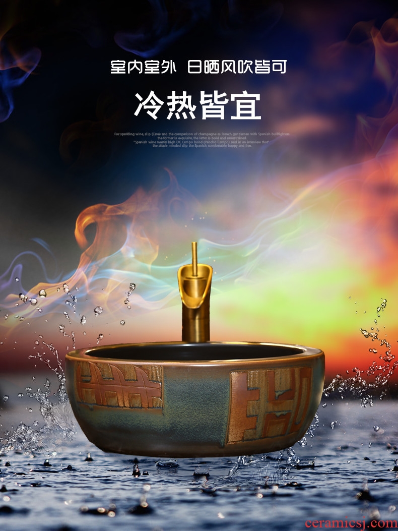Basin of Chinese style restoring ancient ways on the ceramic round sink American lavatory household balcony is suing bronze Basin