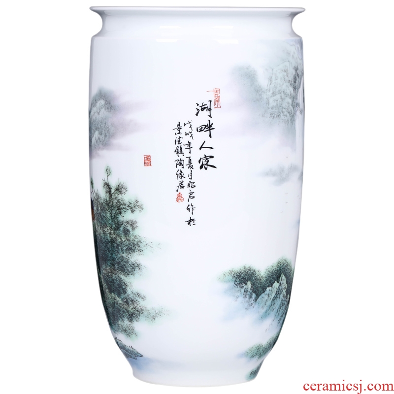 Jingdezhen ceramics hand-painted lake house vases, new Chinese style living room TV ark home decoration furnishing articles arranging flowers
