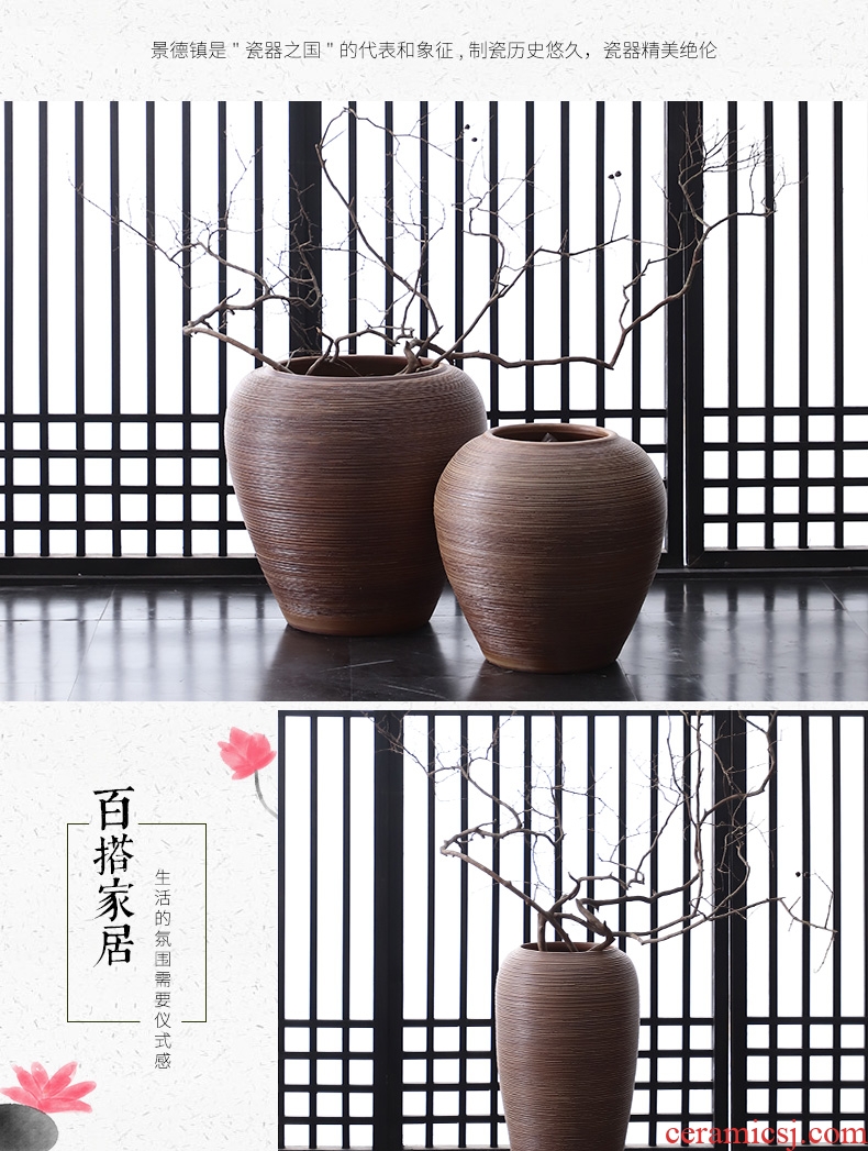 Ground vase large white living room the dried flower art I household coarse pottery Chinese ceramic POTS villa furnishing articles - 583295609150