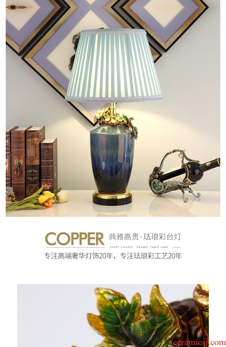 Colored enamel porcelain lamp sitting room luxury atmosphere the American creative villa crystal lighting lamps and lanterns of bedroom the head of a bed